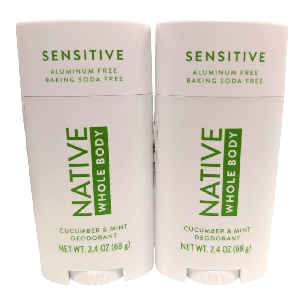 Native Whole Body Deodorant Stick Sensitive Cucumber & Mint 2.4 oz Lot of 2